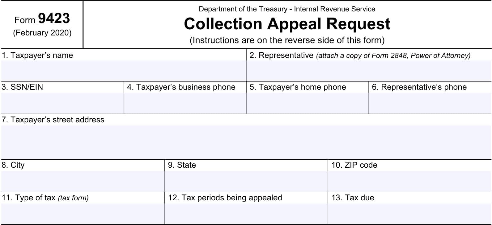 irs form 9423, blocks 1 through 13
