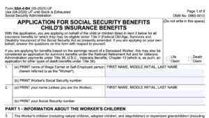 form ssa-4-bk, application for social security benefits child's insurance benefits