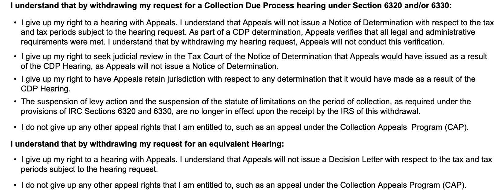 appeal rights that you're giving up