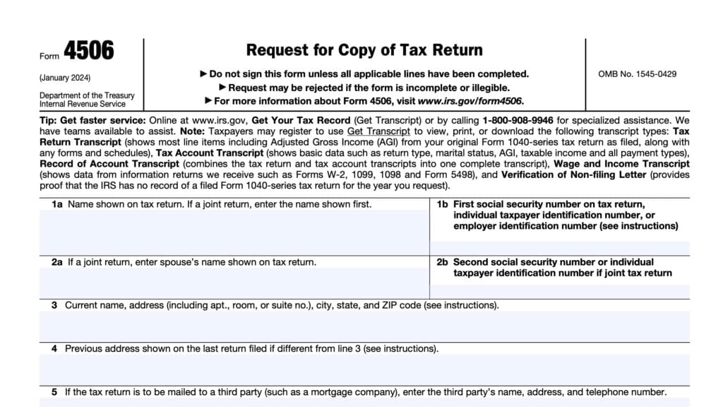 irs form 4506, request for copy of tax return
