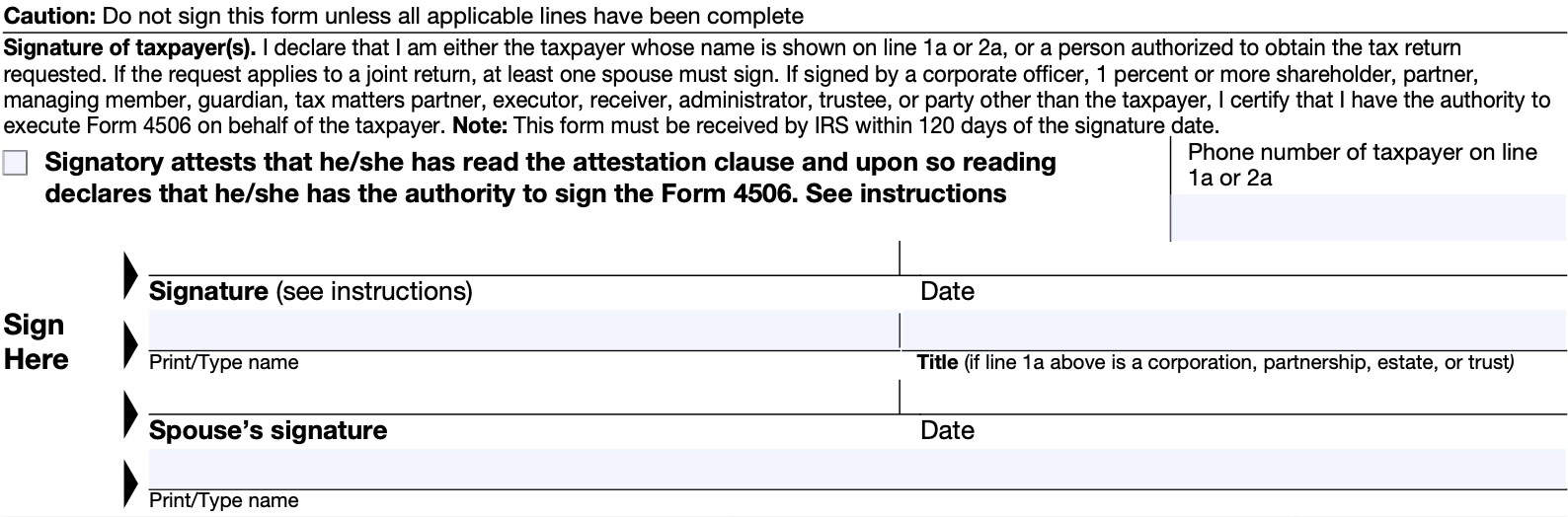irs form 4506 signature