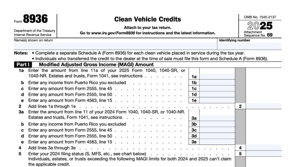 irs form 8936, clean vehicle credits