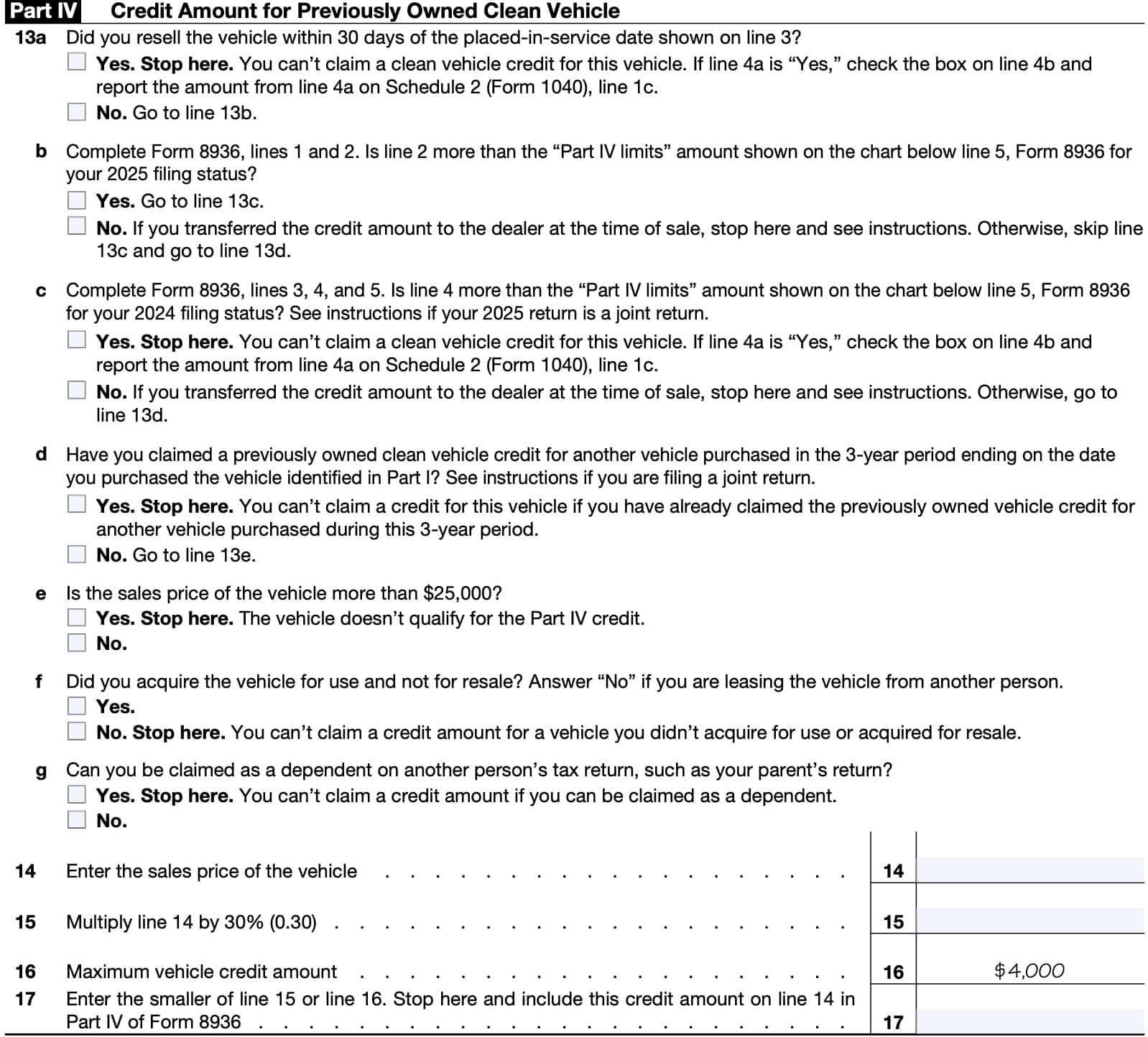 schedule a part iv: credit amount for previously owned clean vehicle
