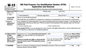 irs form w-12, IRS paid preparer tax identification (PTIN) application and renewal