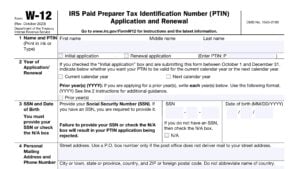 irs form w-12, IRS paid preparer tax identification (PTIN) application and renewal