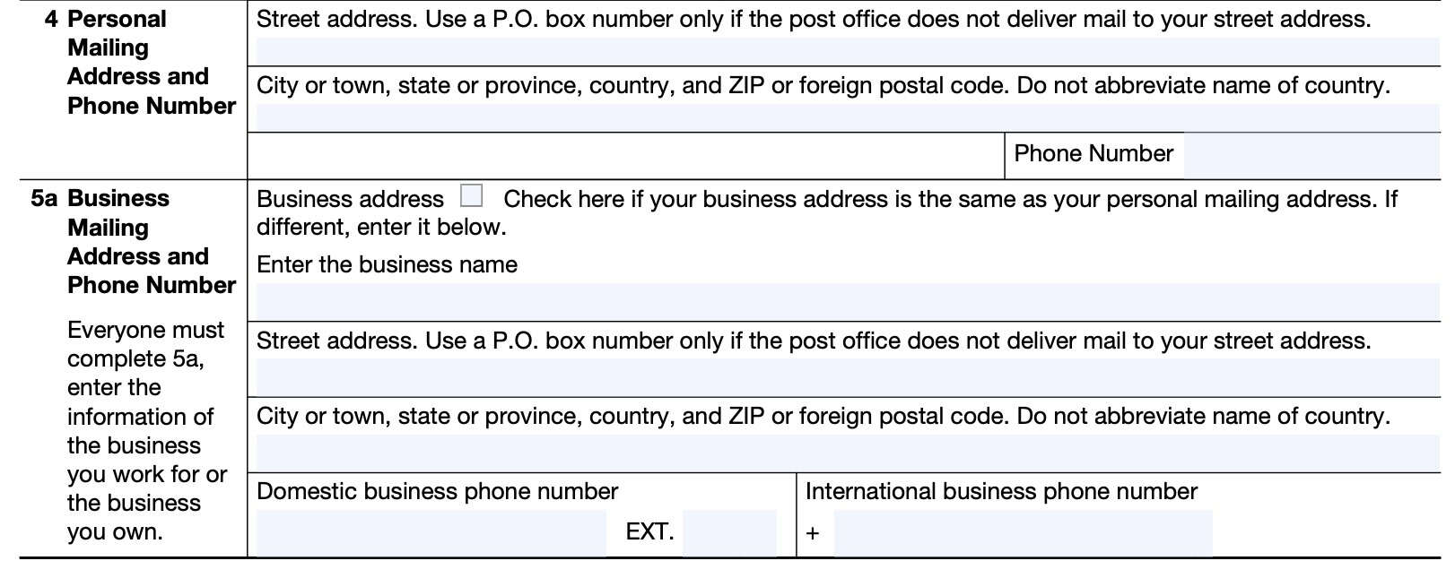 personal and business address and identification