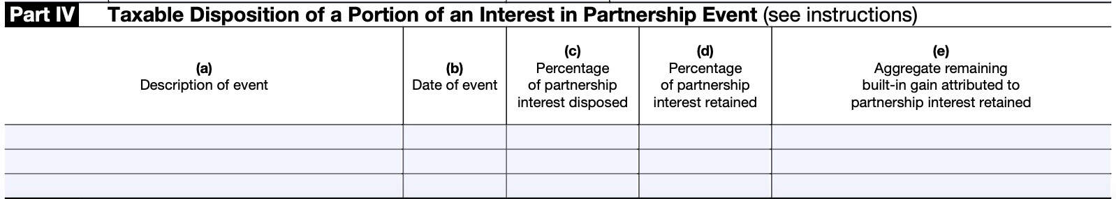 schedule h, part iv: taxable disposition of a portion of an interest in partnership event