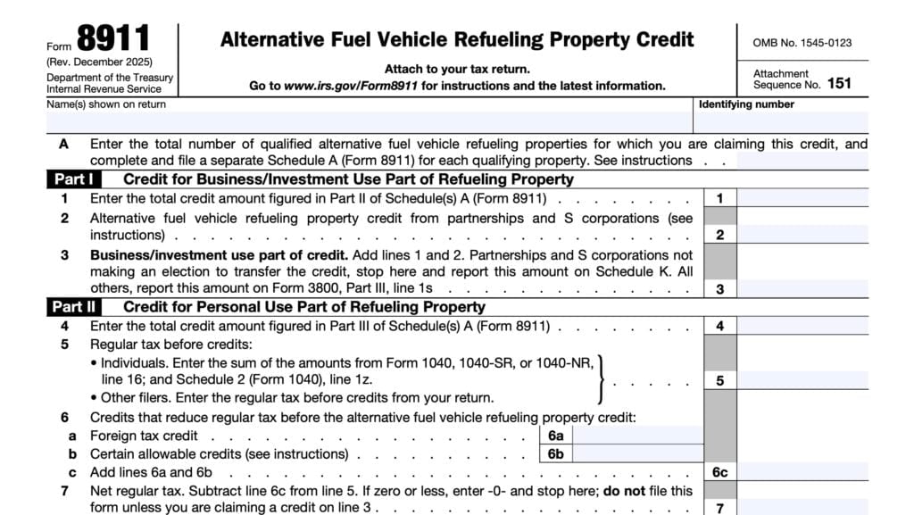 irs form 8911, alternative fuel refueling property credit