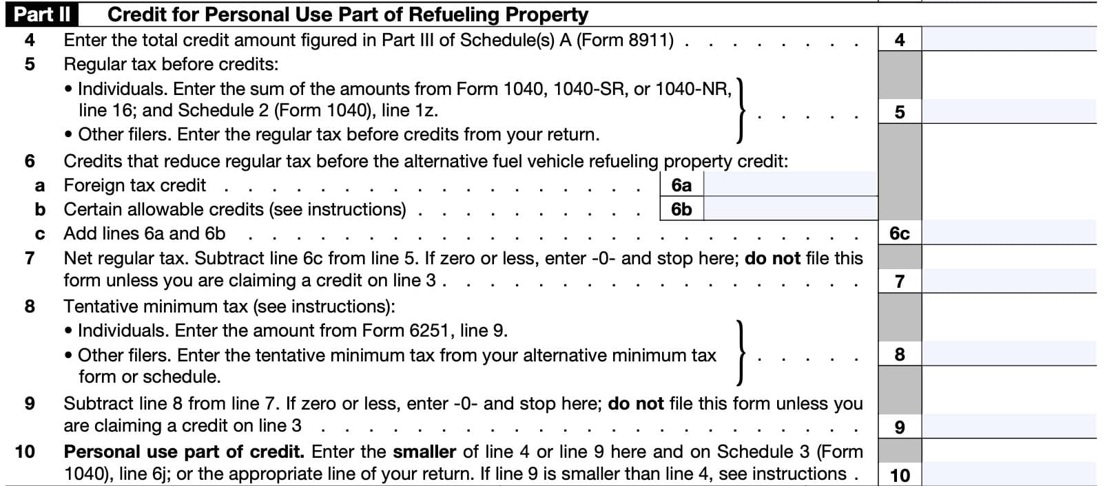 irs form 8911, Part III: Credit for personal use part of refueling property
