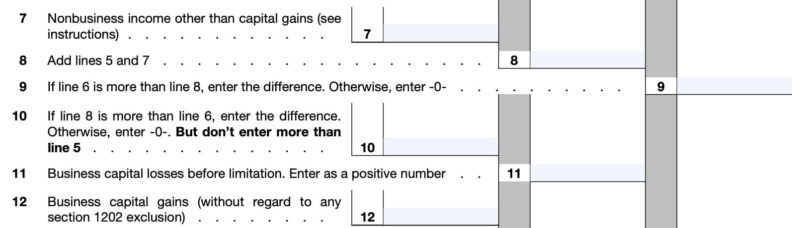 schedule A, Net operating loss, lines 7-12