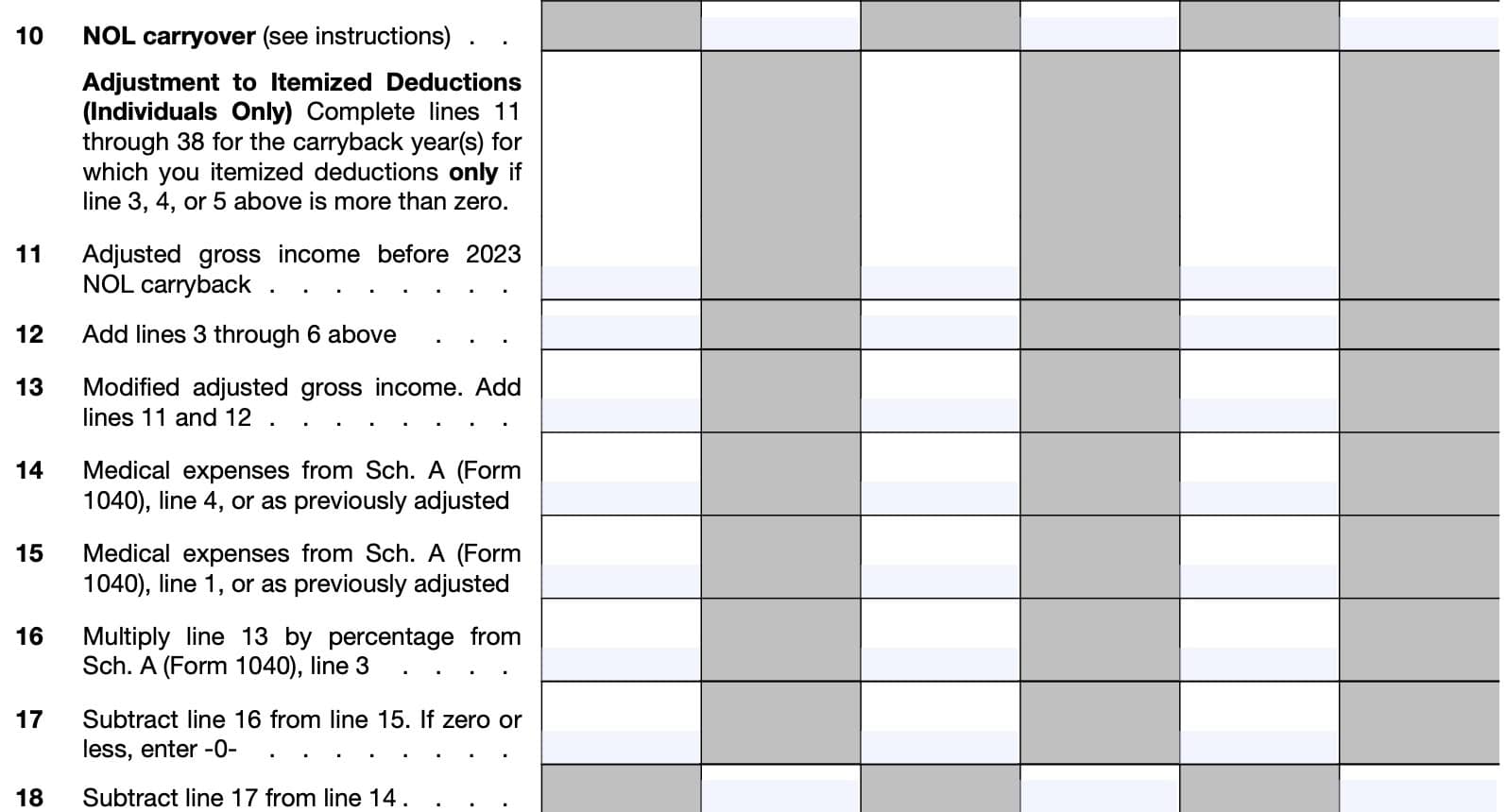 schedule b, lines 10 through 18