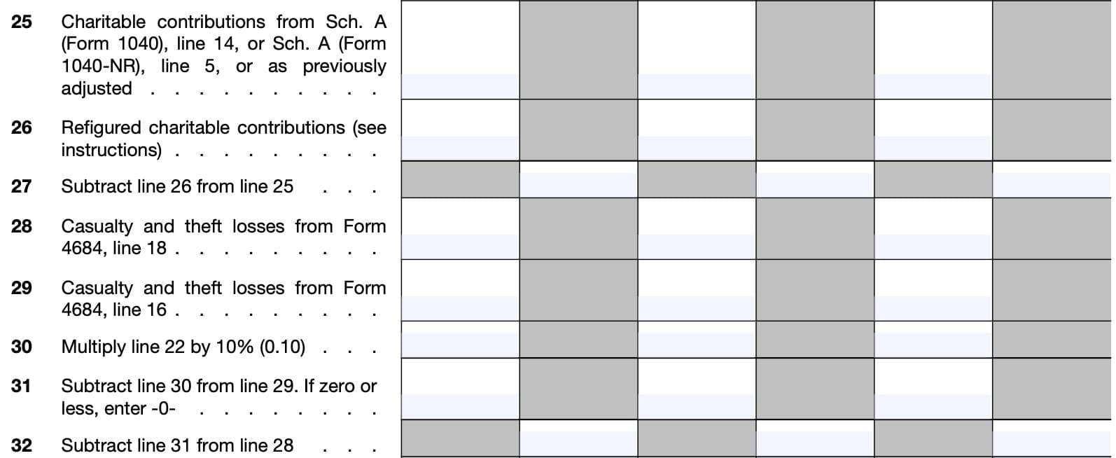 schedule b, lines 25 through 32