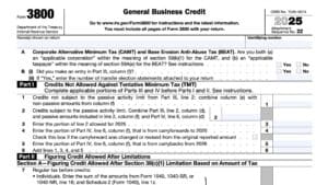 irs form 3800, general business credit