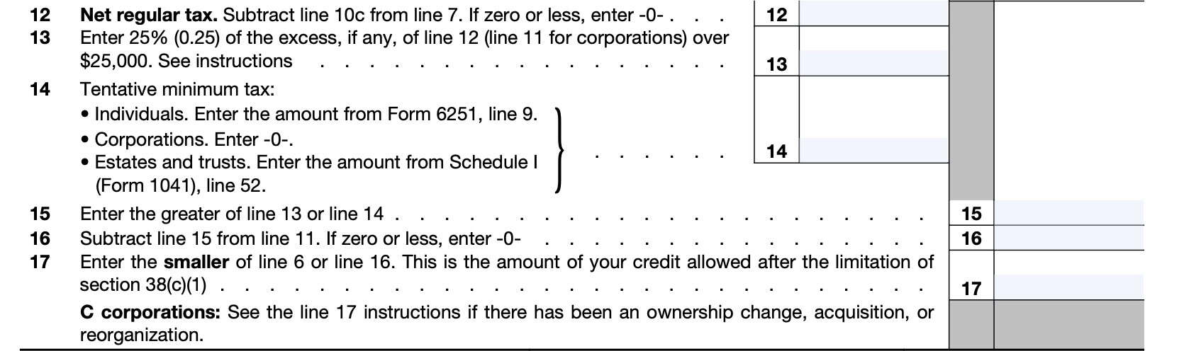 part ii, lines 12 through 17