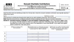irs form 8283, noncash charitable contributions