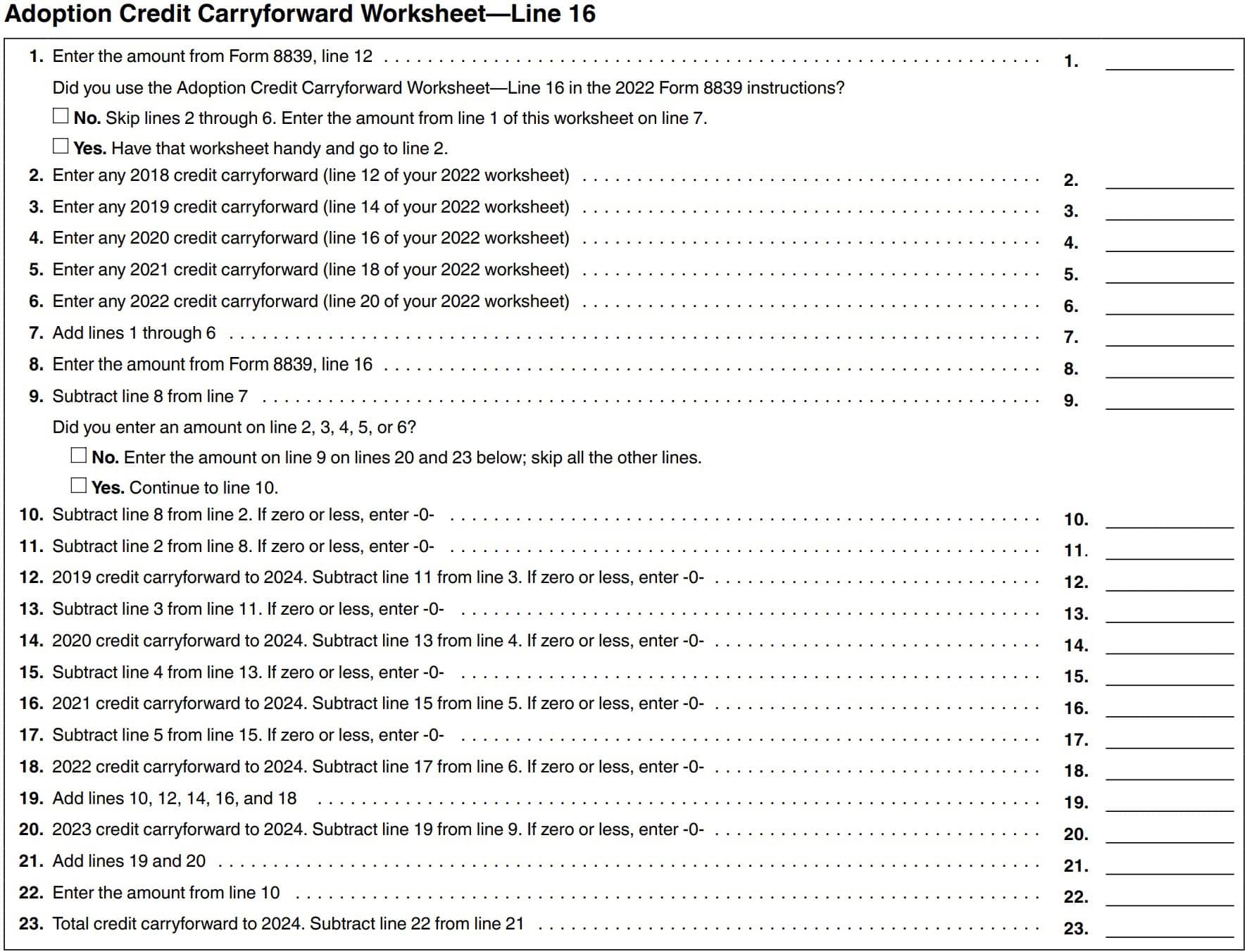 line 16 credit carryforward worksheet