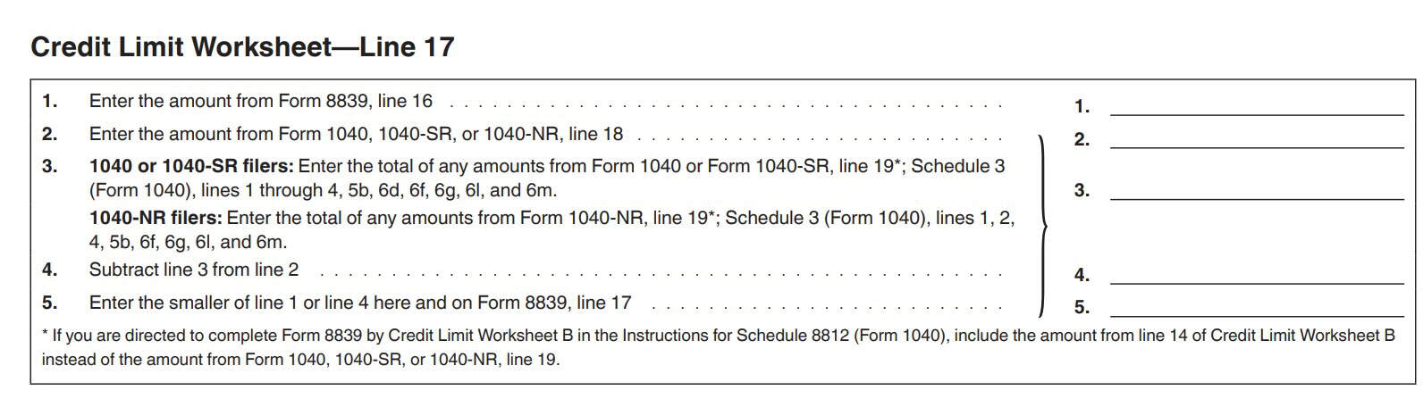 irs form 8839 line 17, credit limit worksheet