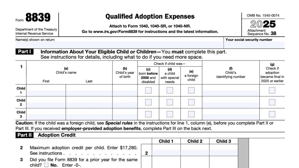 irs form 8839, qualified adoption expenses