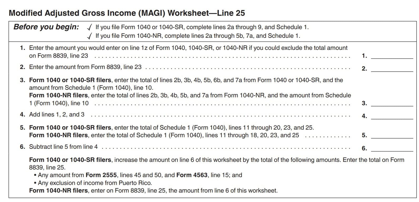 Line 25 MAGI worksheet
