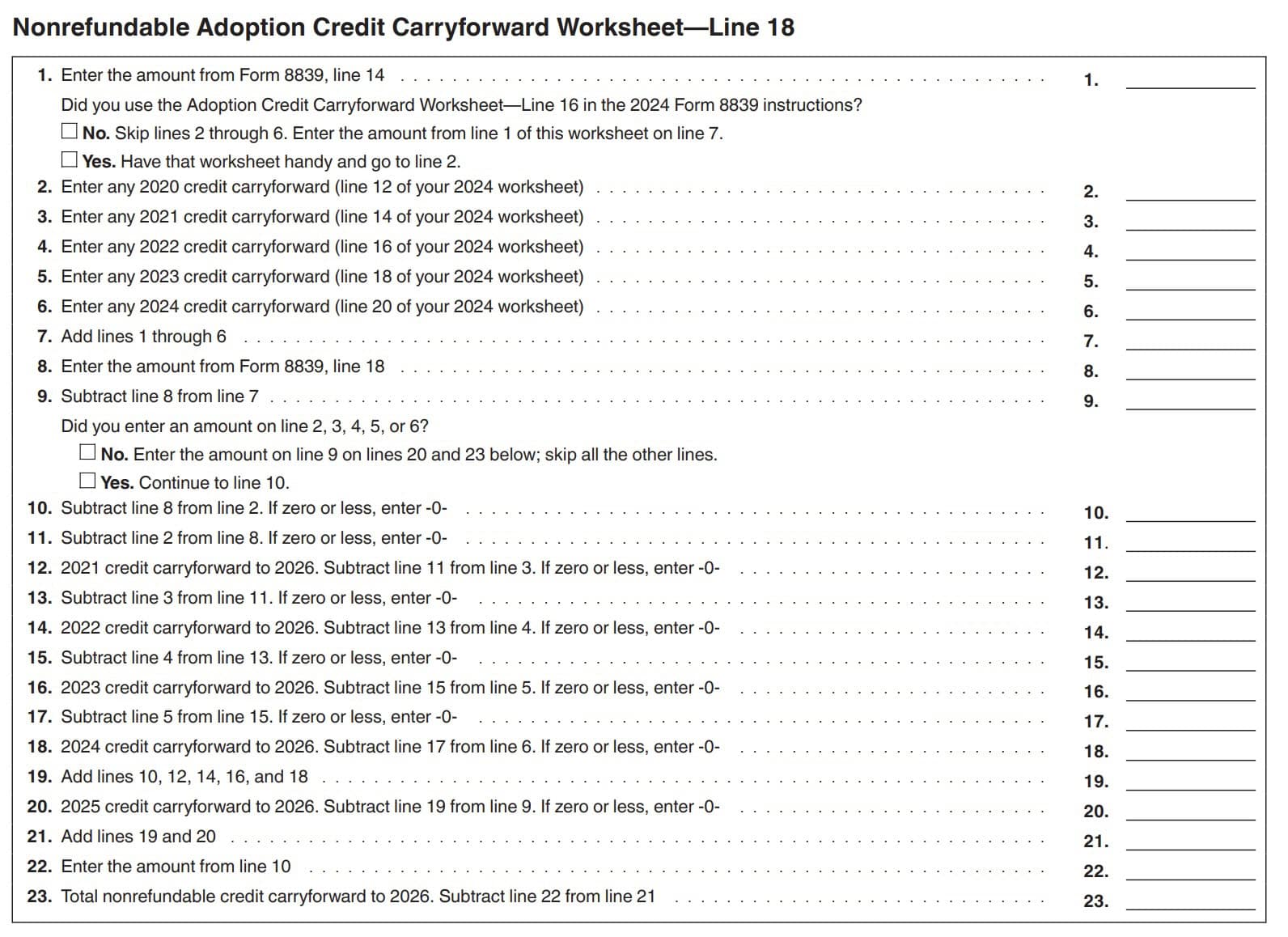 nonrefundable credit carryover worksheet