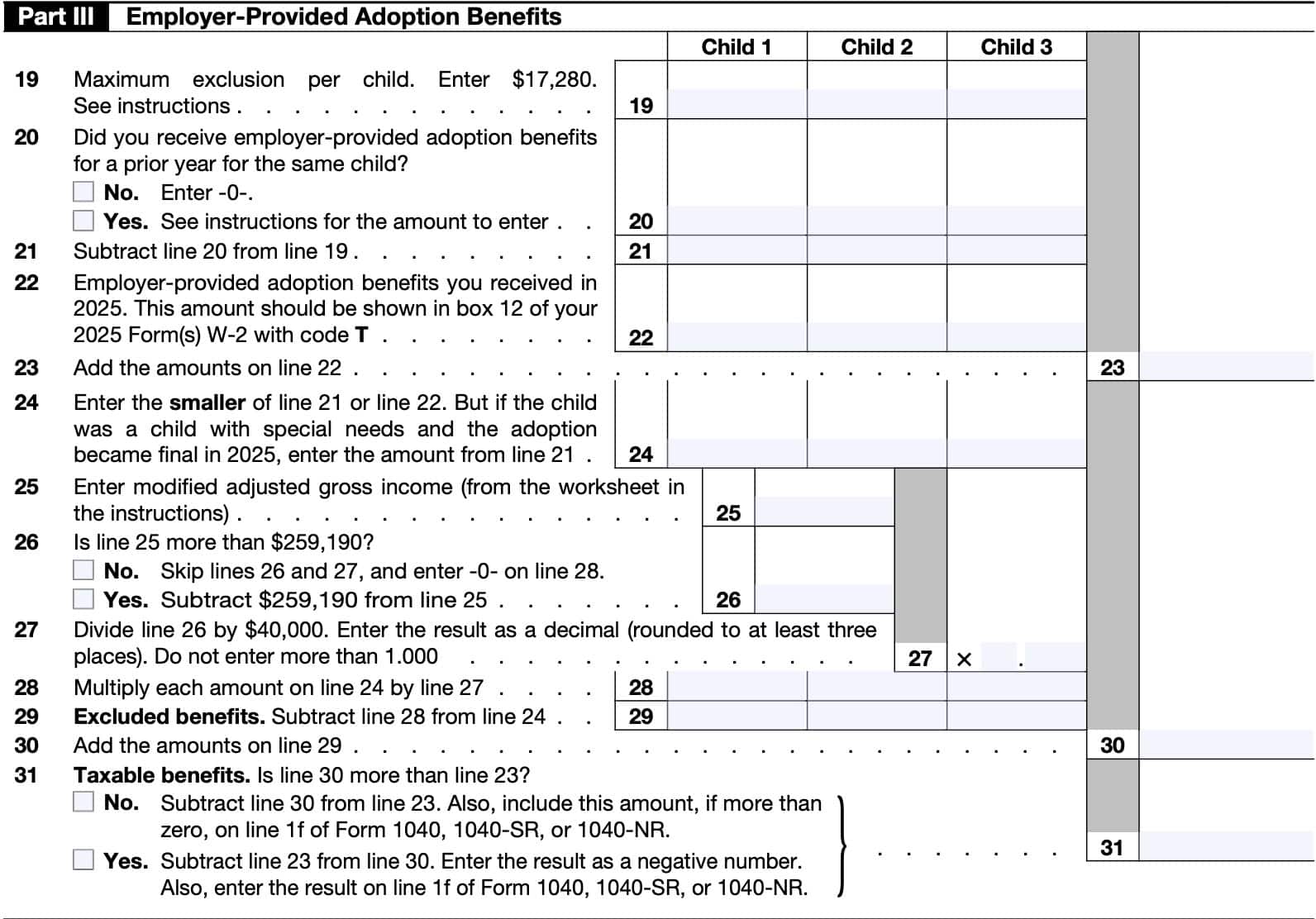 irs form 8839 part iii, employer-provided adoption benefits
