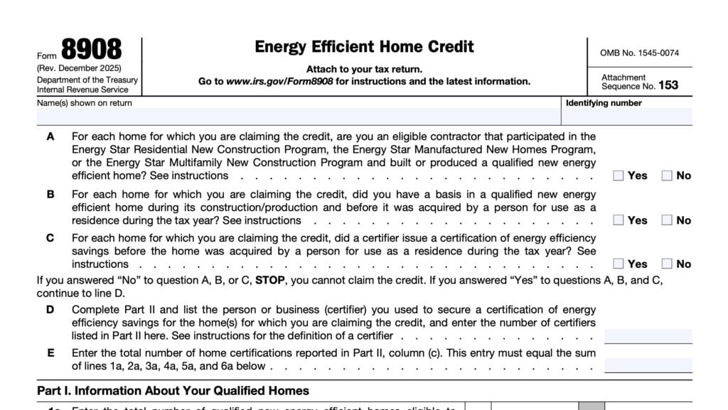 irs form 8908, energy efficient home credit