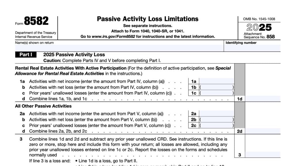 irs form 8582, passive activity loss limitations
