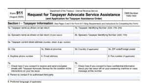 irs form 911, request for taxpayer advocate service assistance