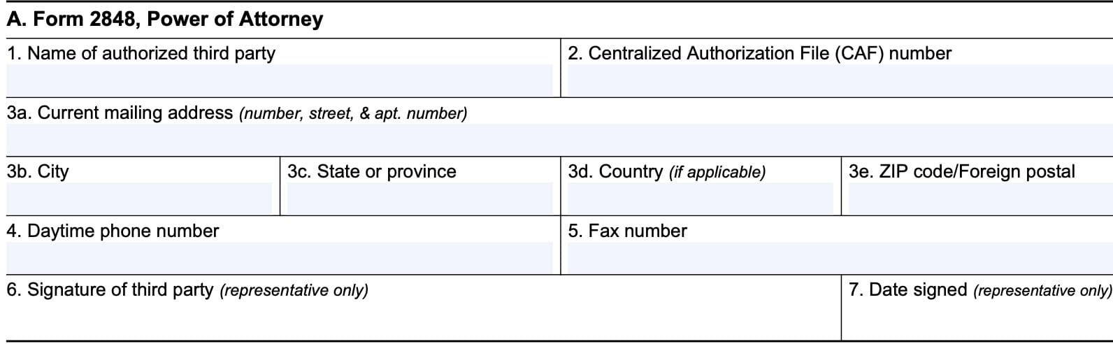 IRS Form 911, Section II: Representative Information