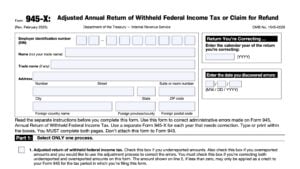 irs form 945-x, adjusted annual return of withheld federal income tax or claim of refund
