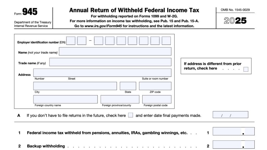irs form 945, annual return of withheld federal income tax
