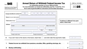 irs form 945, annual return of withheld federal income tax