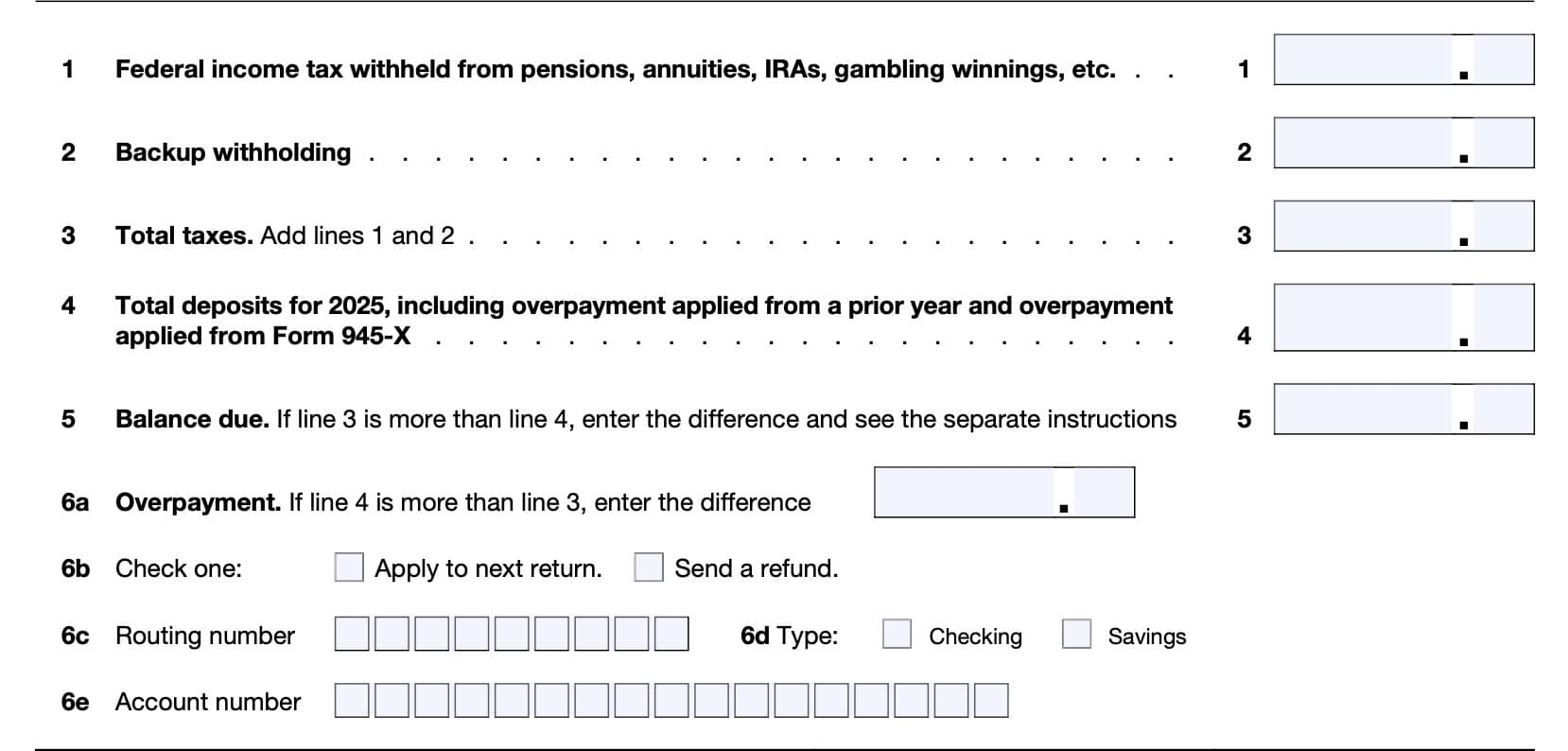 IRS Form 945: Top of the form states whether you withheld the right amount of taxes