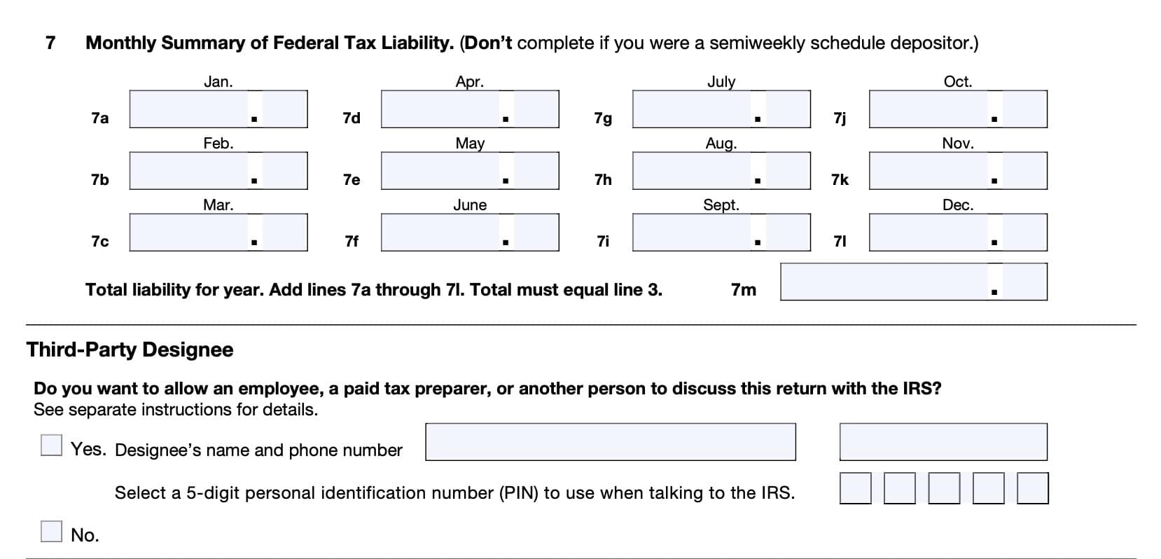 IRS Form 945: line 7 and third-party designee