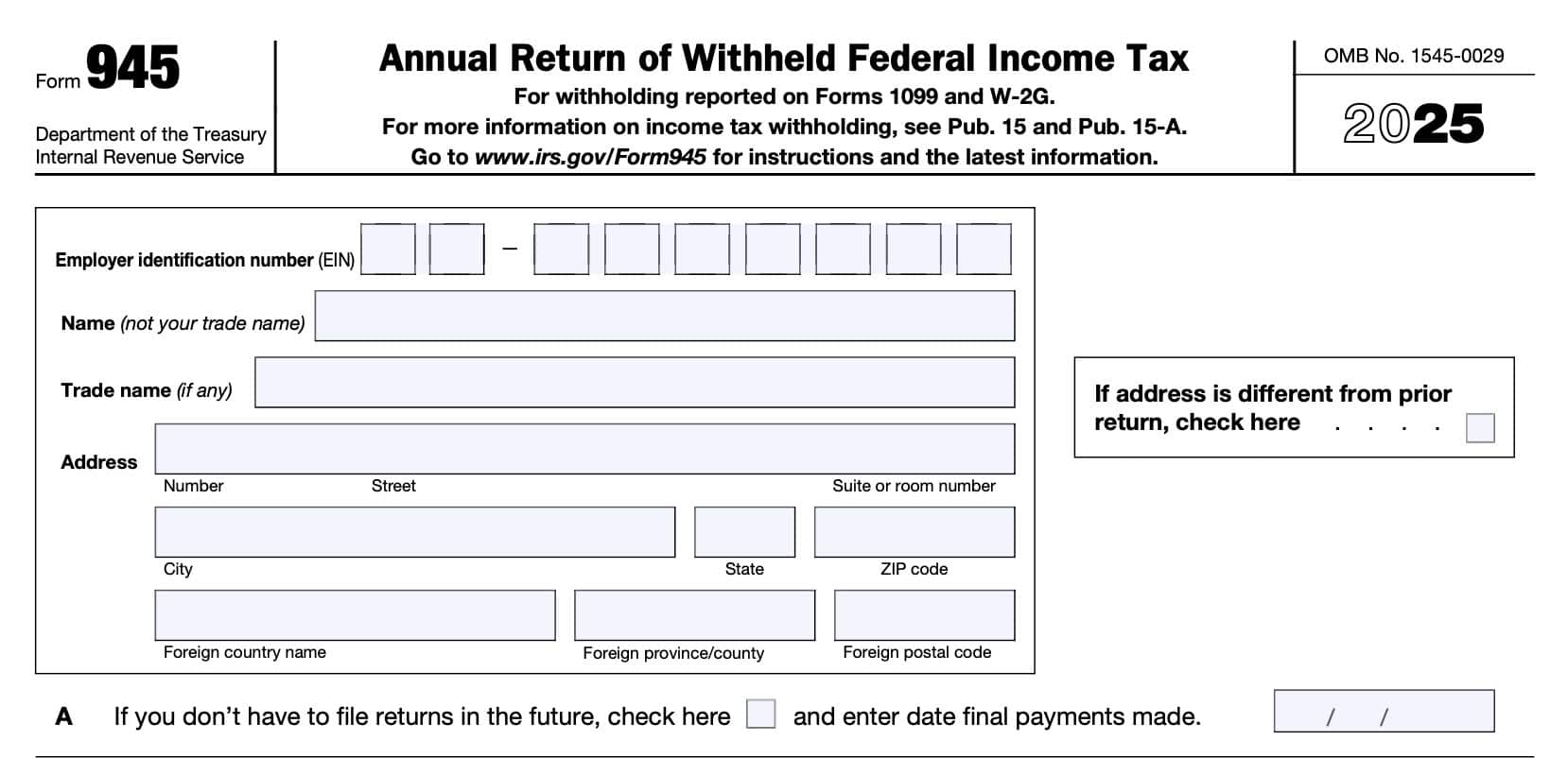 irs form 945, taxpayer information