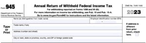 irs form 945, annual return of withheld federal income tax
