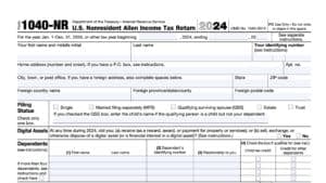 irs form 1040-nr, U.S. nonresident alien income tax return