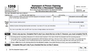 irs form 1310, Statement of Person Claiming Refund Due a Deceased Taxpayer