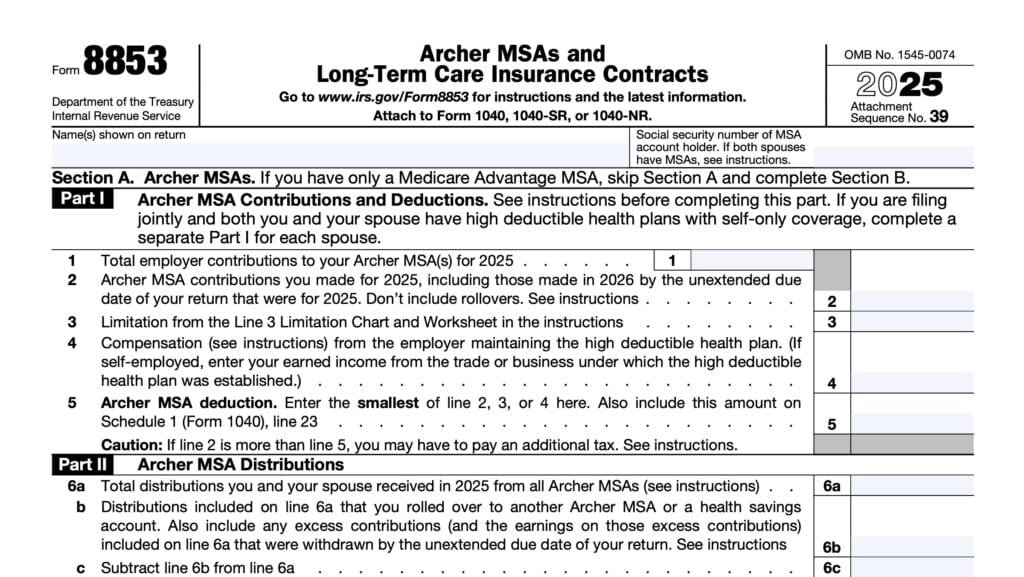 irs form 8853, archer msas and long-term care insurance contracts