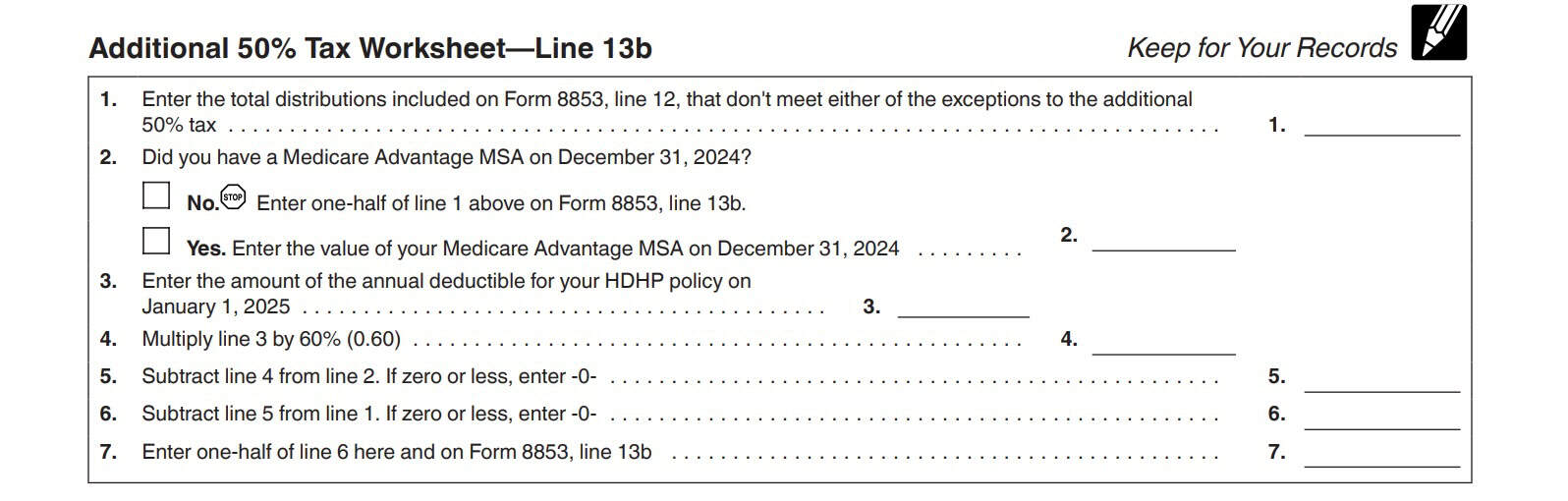 irs form 8853 line 13b additional 50% tax worksheet