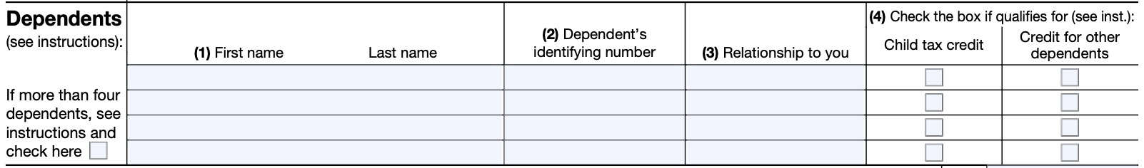 irs form 1040-nr, dependent information