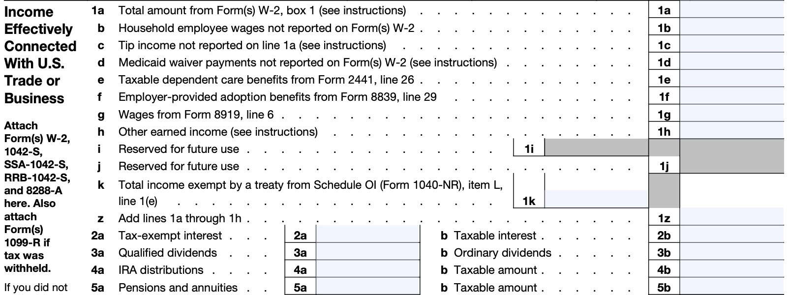 irs form 1040-nr, income effectively connected with U.S. trade or business
