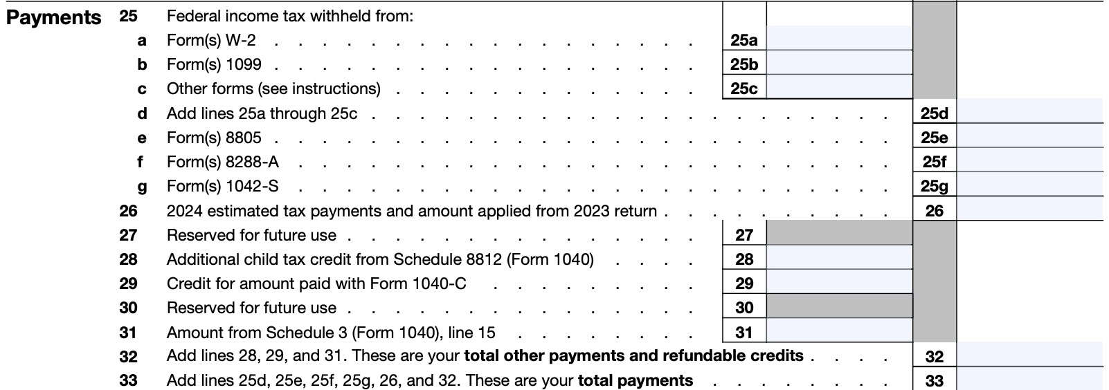 irs form 1040-nr, payments