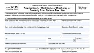irs form 14135, application for certificate of discharge of property from federal tax lien