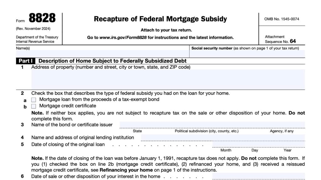 irs form 8828, recapture of federal mortgage subsidy