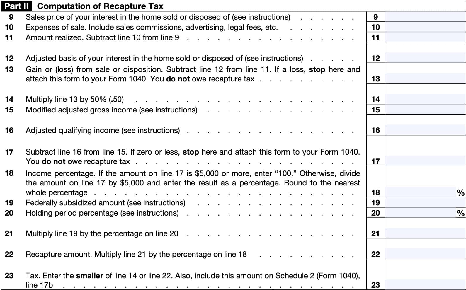 irs form 8828 part ii: computation of recapture tax