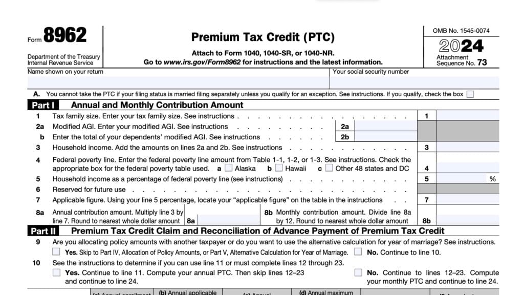 irs form 8962, premium tax credit