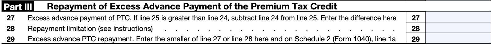 irs form 8962 part iii: repayment of excess advance payment of the premium tax credit