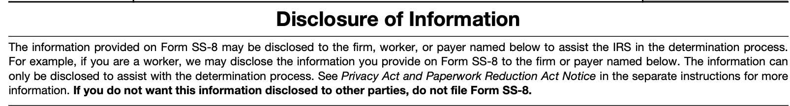 irs form ss-8 disclosure of information