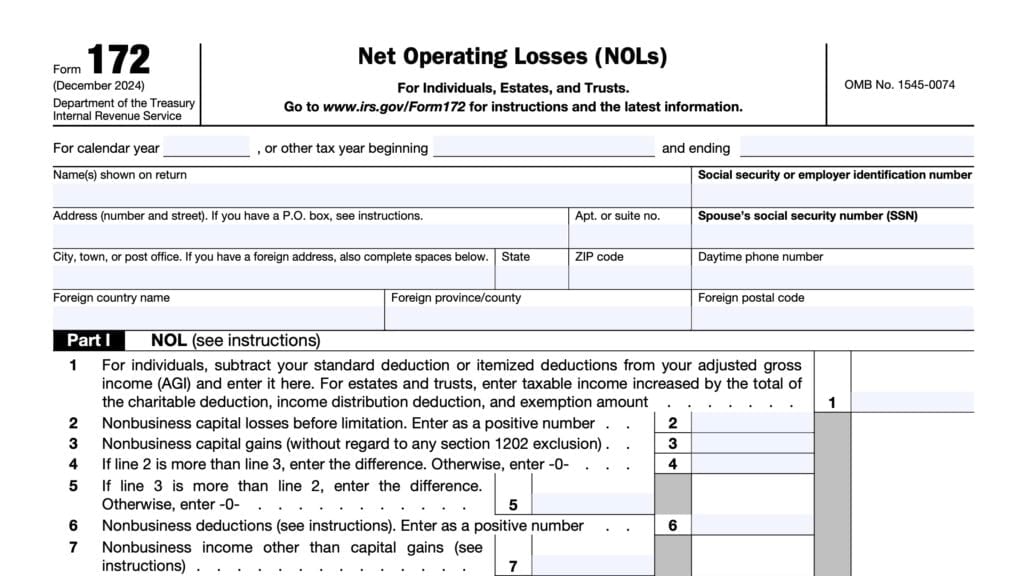 irs form 172, net operating losses (NOLs)